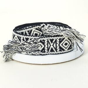 Boho Pattern Embroidered Braided Belt Black